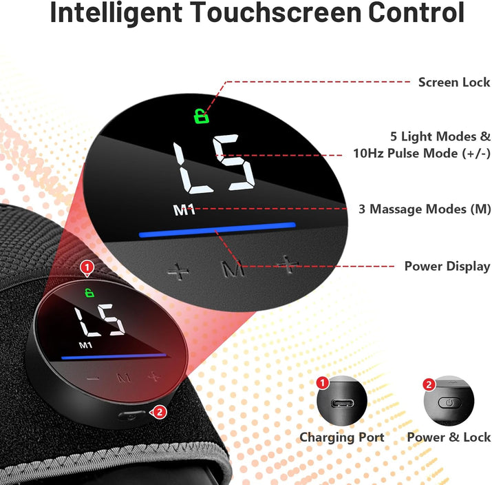 Red Light Therapy Knee Brace&Vibration Knee Massage for Pain Relief, 660Nm&850Nm Rechargeable near Infrared Light Therapy Device for Knee/Elbow/Shoulder Faster Recovery for Cordless Use