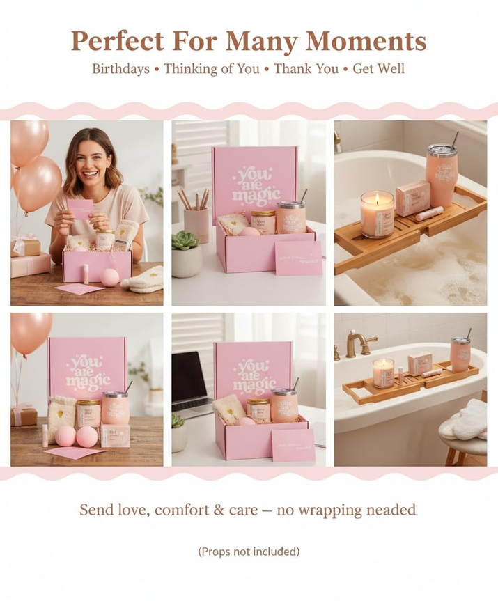 for Women - Birthday Edition | Gift Box for Her | Thinking of You Gift Basket with Mug, Scented Candle, Bath Bombs, Soap + More | Unique Gift Ideas