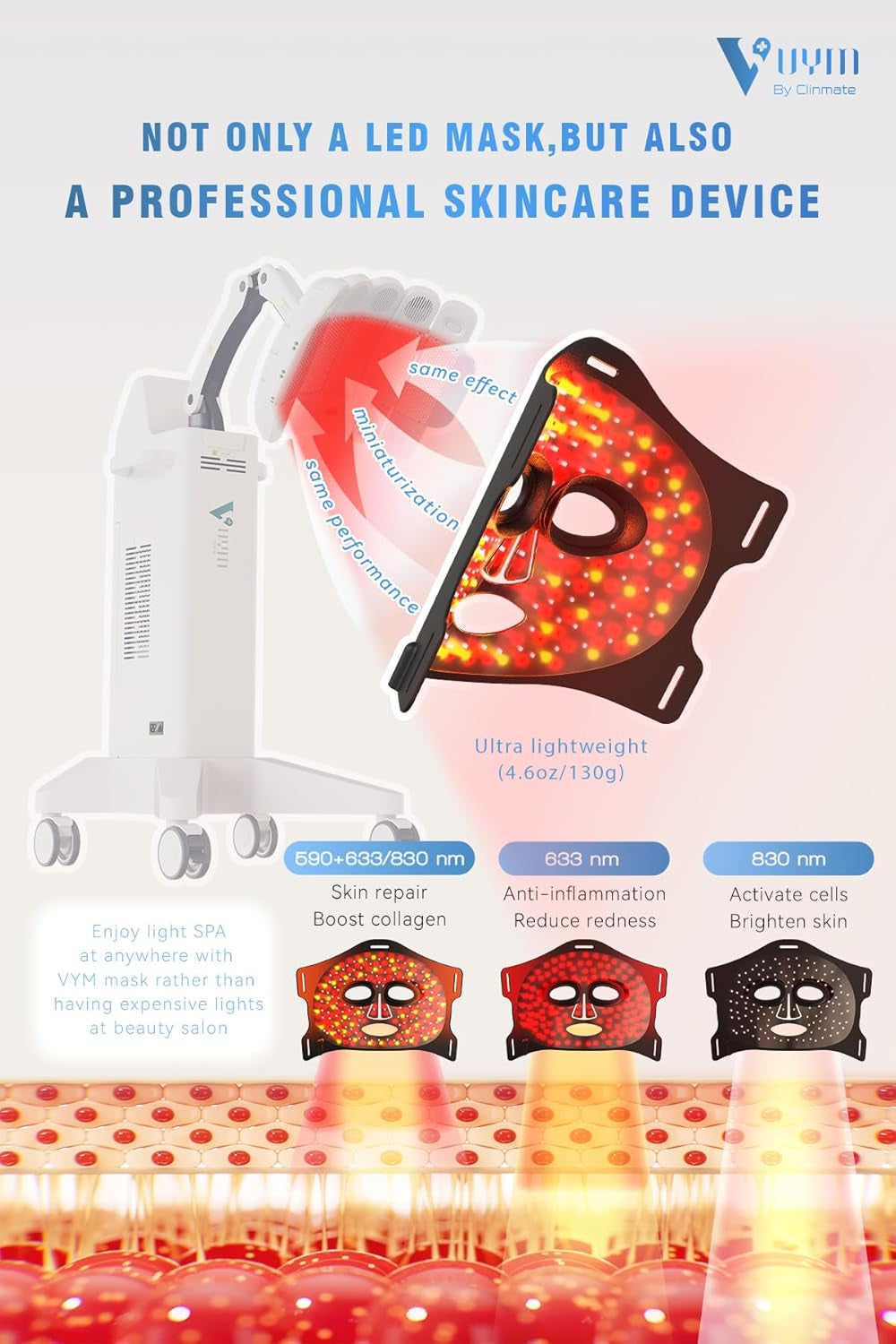 VYM LED Face Mask Light Therapy: Portable Remote High-Energy Anti-Aging Skincare Device, 292 Leds Professional Infrared Red Light Therapy for Face, Red Light Mask Gift Pack - Black