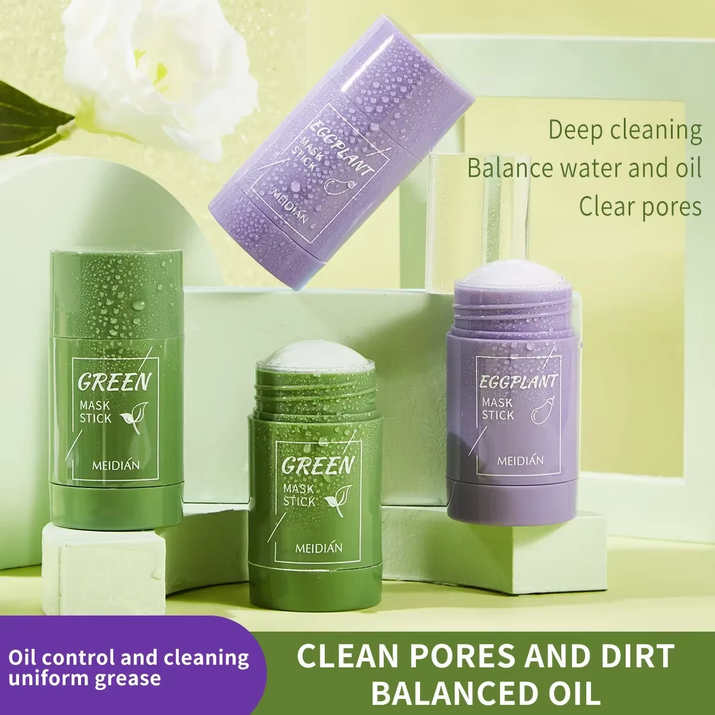Hot Sale Green Tea Mask Stick Eggplant Cleansing Mask Purifying Clay Oil Control Anti-Acne Facial Mask Black Head Remover
