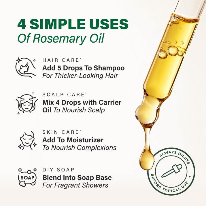 100% Pure & Natural Rosemary Oil for Hair, Skin, Aromatherapy & Soap Making Scent (4 Fl Oz / 118 Ml)