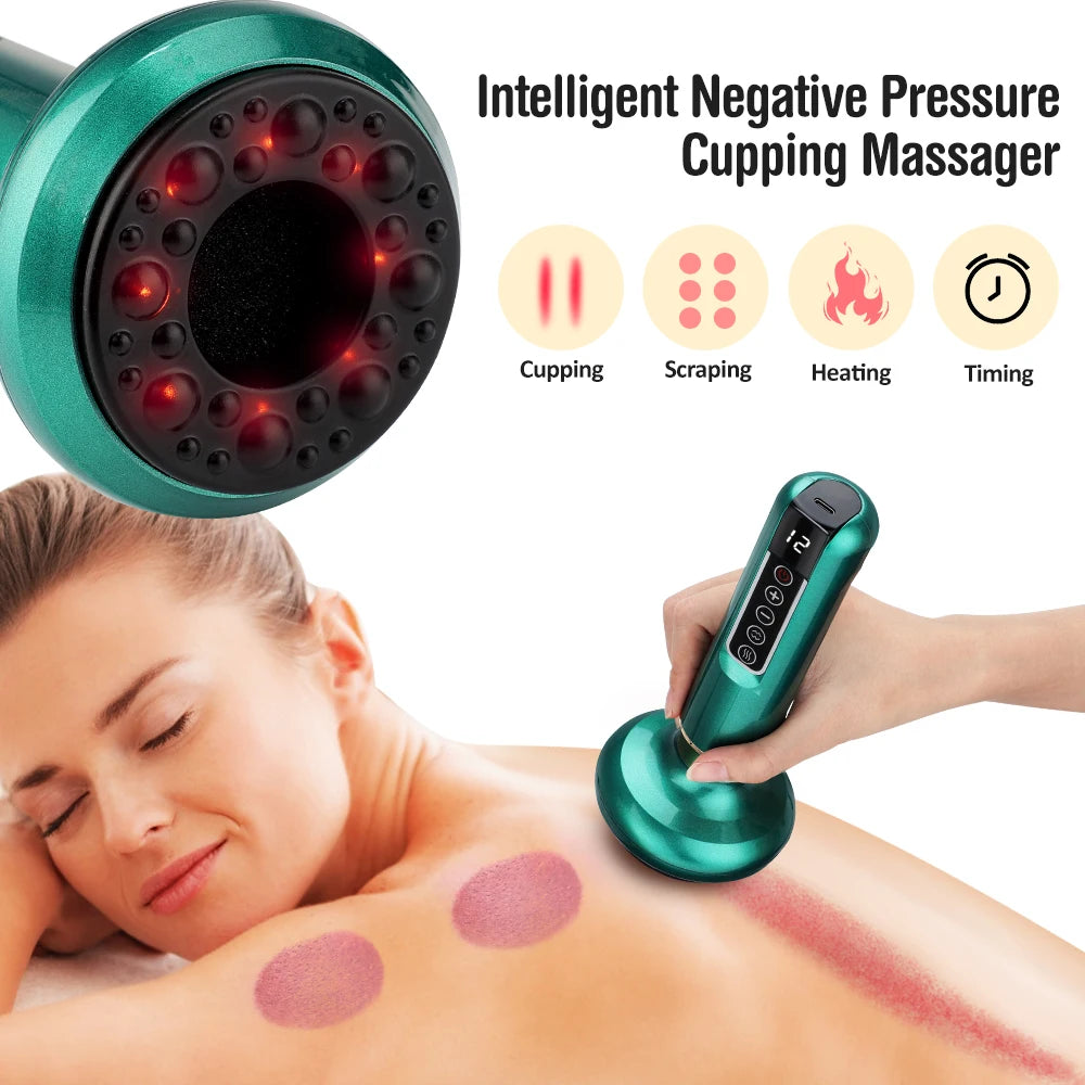 Electric Cupping Massager Vacuum Suction Cup Guasha anti Cellulite Beauty Scraping Infrared Heat Slimming Massage Therapy